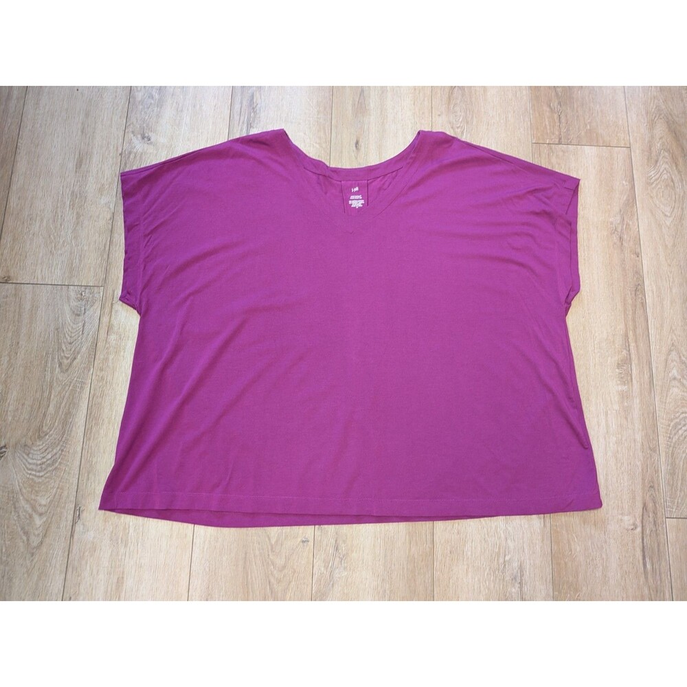 J. Jill Luxe Supima Cotton Purple Pleat Back Tee Cap Sleeves V-neck size 4X